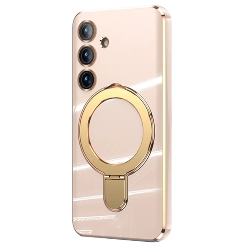 For Samsung Galaxy S24 Magnetic Case Ring Kickstand Soft TPU Phone Cover - Light Pink