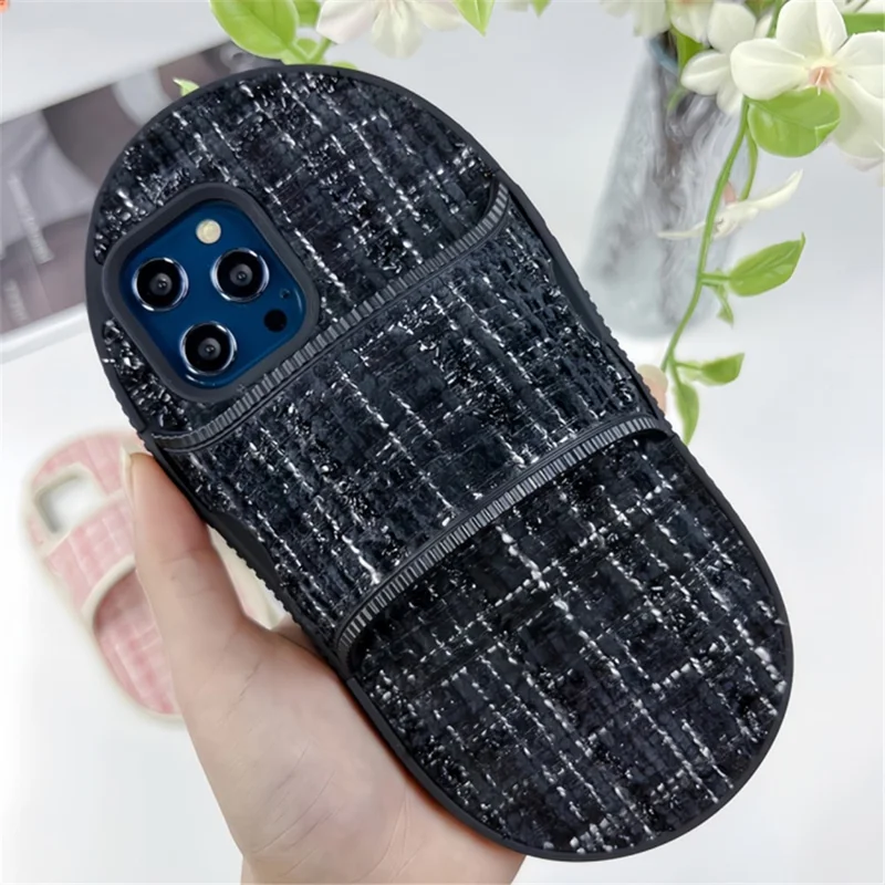 For iPhone 14 Pro Case Slipper Design Kickstand TPU Shockproof Phone Cover - Black