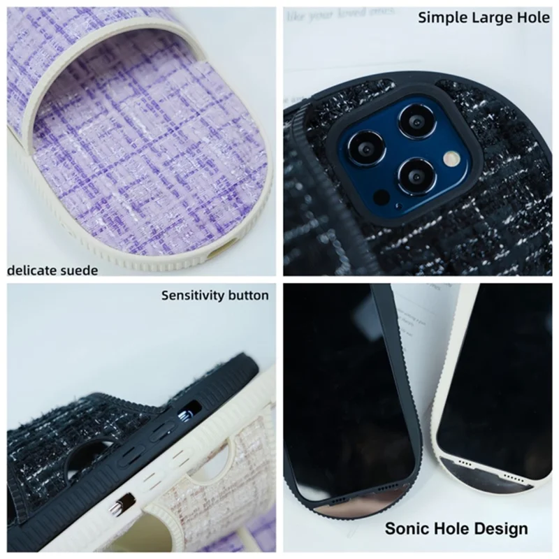 For iPhone 14 Pro Case Slipper Design Kickstand TPU Shockproof Phone Cover - Black