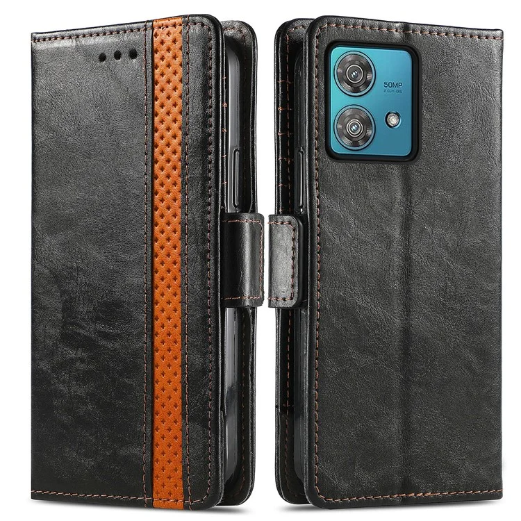 For Motorola Moto G84 5G Phone Cases CASENEO PU Leather Cover Stand with RFID Blocking Wallet - Black
