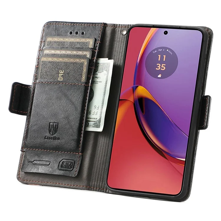 For Motorola Moto G84 5G Phone Cases CASENEO PU Leather Cover Stand with RFID Blocking Wallet - Black