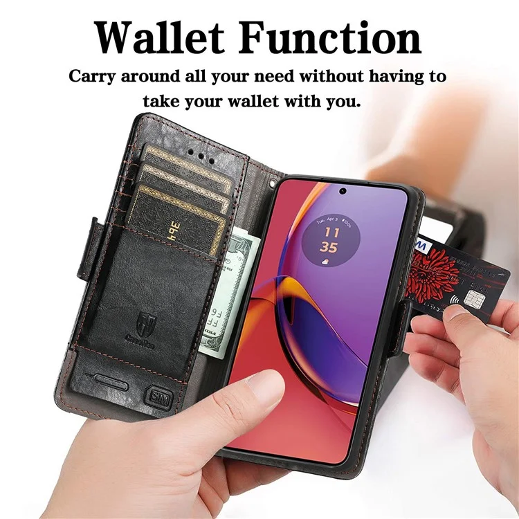 For Motorola Moto G84 5G Phone Cases CASENEO PU Leather Cover Stand with RFID Blocking Wallet - Black