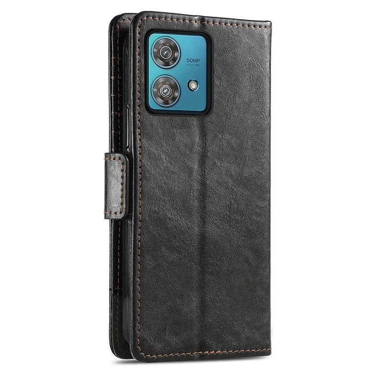 For Motorola Moto G84 5G Phone Cases CASENEO PU Leather Cover Stand with RFID Blocking Wallet - Black