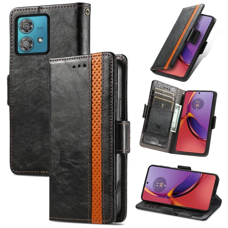 For Motorola Moto G84 5G Phone Cases CASENEO PU Leather Cover Stand with RFID Blocking Wallet - Black