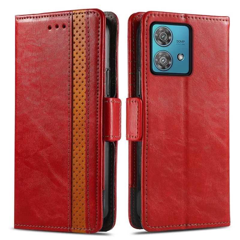 For Motorola Moto G84 5G Phone Cases CASENEO PU Leather Cover Stand with RFID Blocking Wallet - Red