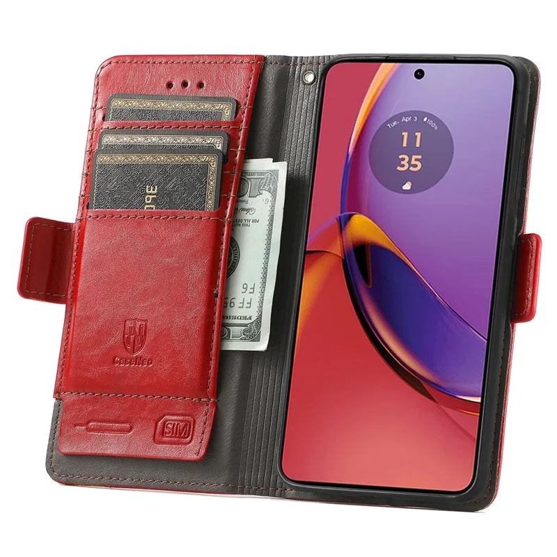 For Motorola Moto G84 5G Phone Cases CASENEO PU Leather Cover Stand with RFID Blocking Wallet - Red