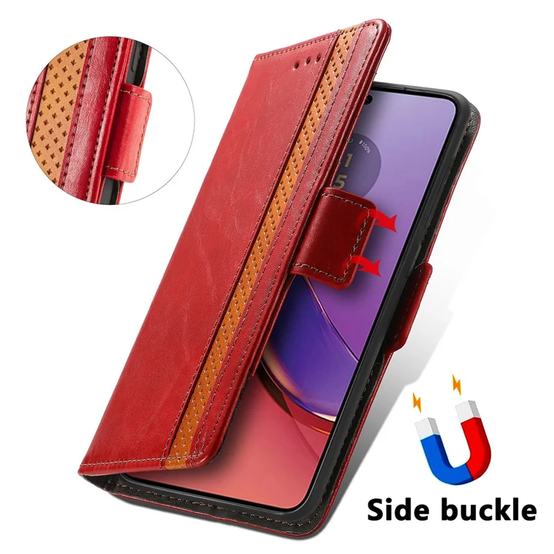 For Motorola Moto G84 5G Phone Cases CASENEO PU Leather Cover Stand with RFID Blocking Wallet - Red