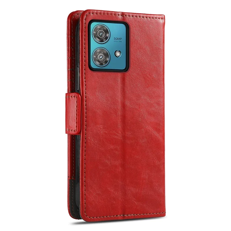 For Motorola Moto G84 5G Phone Cases CASENEO PU Leather Cover Stand with RFID Blocking Wallet - Red