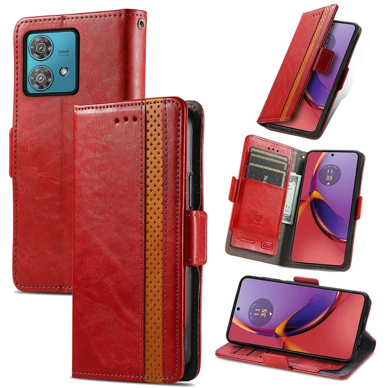 For Motorola Moto G84 5G Phone Cases CASENEO PU Leather Cover Stand with RFID Blocking Wallet - Red
