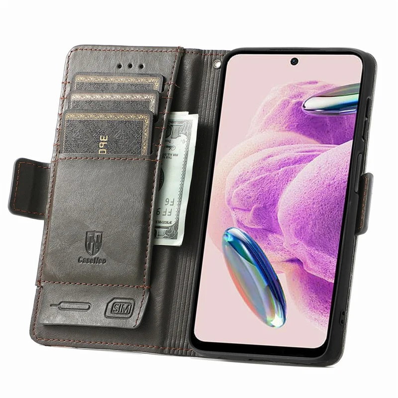 For Xiaomi Redmi Note 12S 4G Phone Cases CASENEO PU Leather Cover Stand with RFID Blocking Wallet - Grey