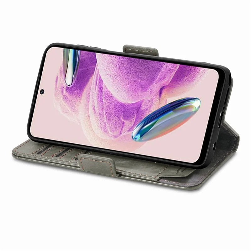 For Xiaomi Redmi Note 12S 4G Phone Cases CASENEO PU Leather Cover Stand with RFID Blocking Wallet - Grey