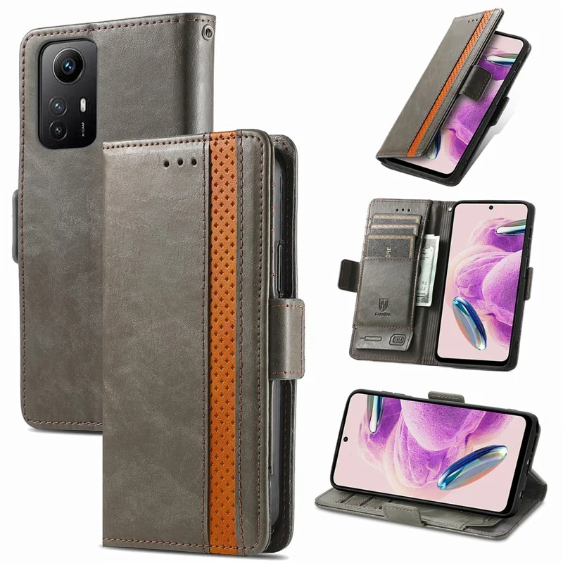 For Xiaomi Redmi Note 12S 4G Phone Cases CASENEO PU Leather Cover Stand with RFID Blocking Wallet - Grey