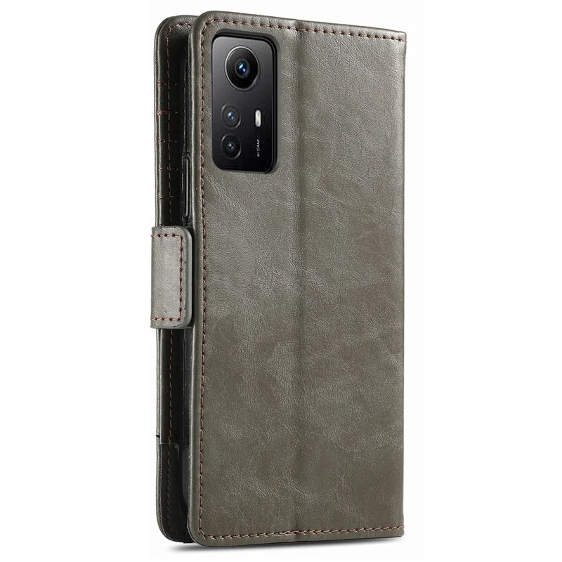 For Xiaomi Redmi Note 12S 4G Phone Cases CASENEO PU Leather Cover Stand with RFID Blocking Wallet - Grey