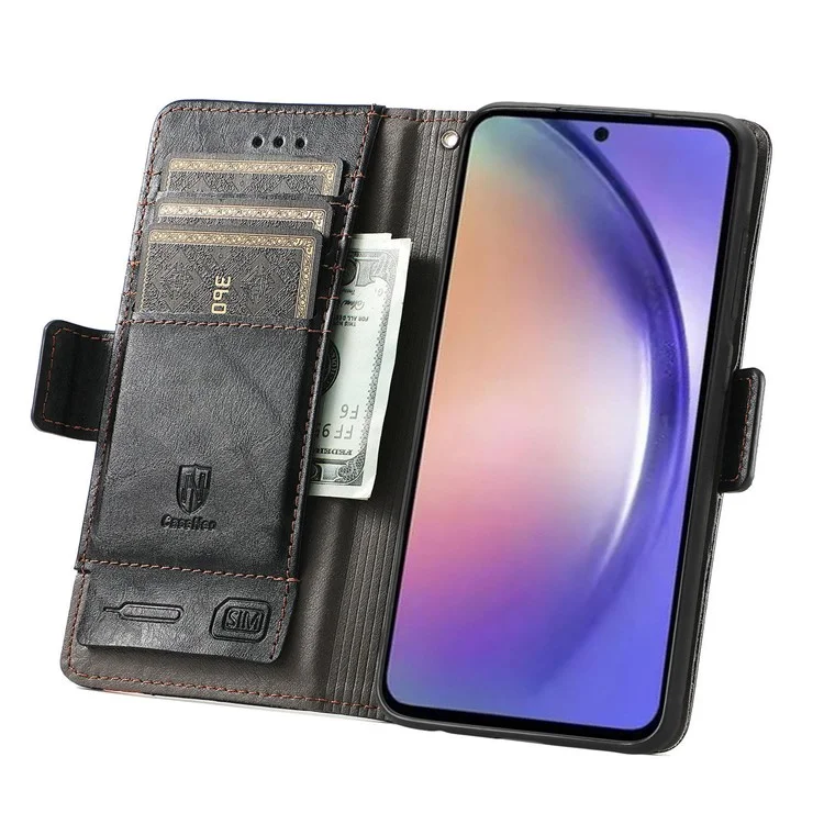 CASENEO 002 Series For Samsung Galaxy A55 5G Resistente a los golpes Cartera de cuero sintético Soporte de teléfono Funda de teléfono con bloqueo RFID - Negro