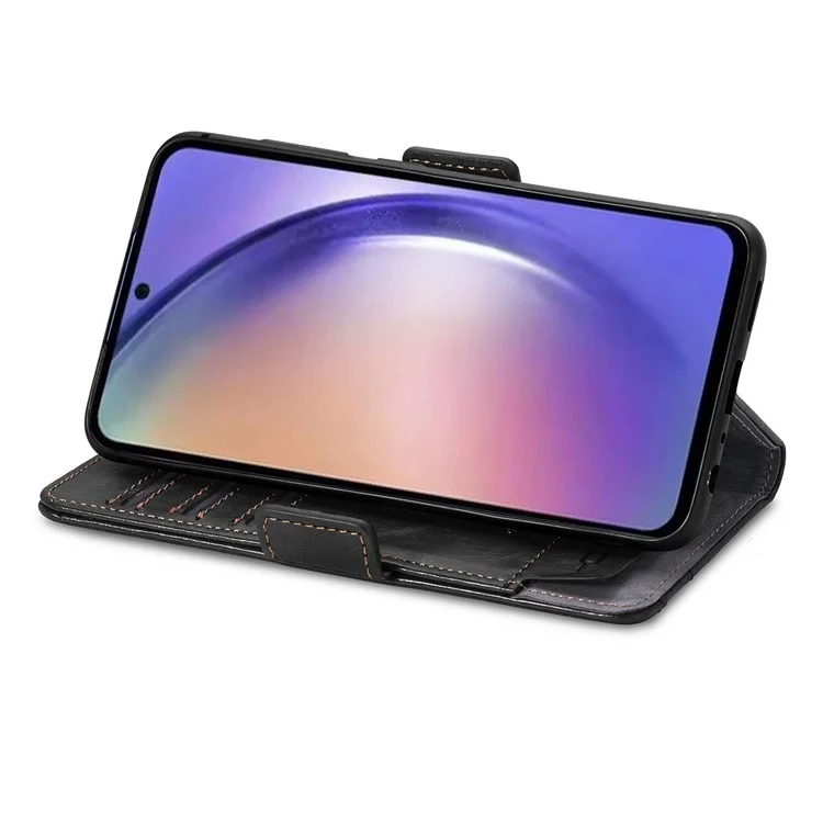 CASENEO 002 Series For Samsung Galaxy A55 5G Resistente a los golpes Cartera de cuero sintético Soporte de teléfono Funda de teléfono con bloqueo RFID - Negro