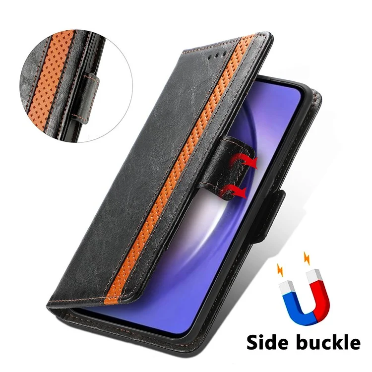 CASENEO 002 Series For Samsung Galaxy A55 5G Resistente a los golpes Cartera de cuero sintético Soporte de teléfono Funda de teléfono con bloqueo RFID - Negro