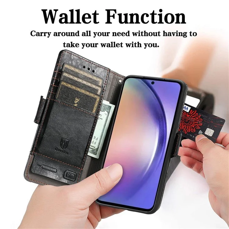 CASENEO 002 Series For Samsung Galaxy A55 5G Resistente a los golpes Cartera de cuero sintético Soporte de teléfono Funda de teléfono con bloqueo RFID - Negro