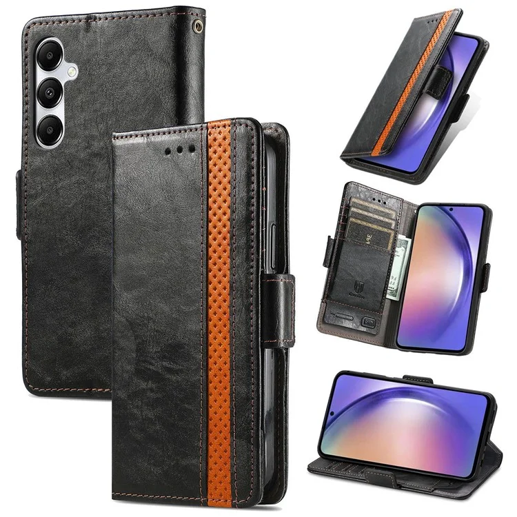 CASENEO 002 Series For Samsung Galaxy A55 5G Resistente a los golpes Cartera de cuero sintético Soporte de teléfono Funda de teléfono con bloqueo RFID - Negro