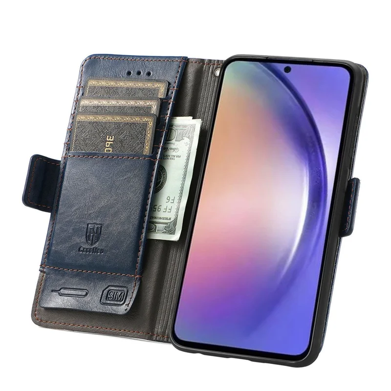 For Samsung Galaxy A55 5G Phone Cases CASENEO PU Leather Cover Stand with RFID Blocking Wallet - Dark Blue