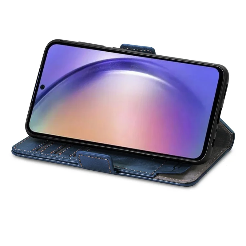 For Samsung Galaxy A55 5G Phone Cases CASENEO PU Leather Cover Stand with RFID Blocking Wallet - Dark Blue