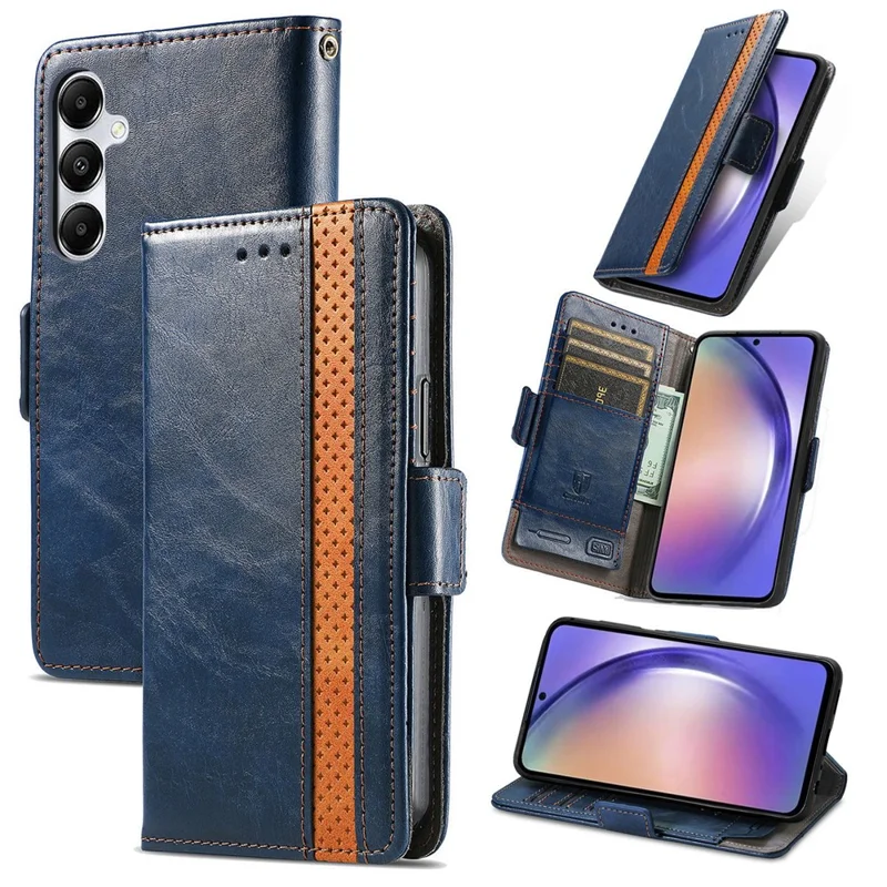For Samsung Galaxy A55 5G Phone Cases CASENEO PU Leather Cover Stand with RFID Blocking Wallet - Dark Blue