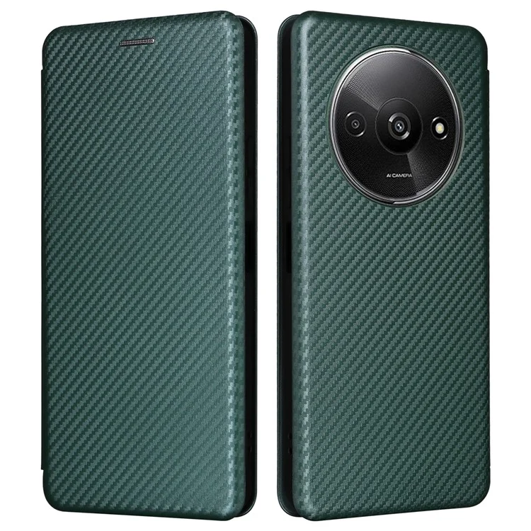 Para Xiaomi Redmi A3 / Poco C61 4G Protective Case Leather Carbon Fiber Texture Magnetic Phone Cover - Verde