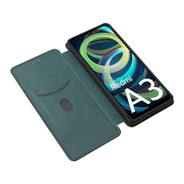 Para Xiaomi Redmi A3 / Poco C61 4G Protective Case Leather Carbon Fiber Texture Magnetic Phone Cover - Verde