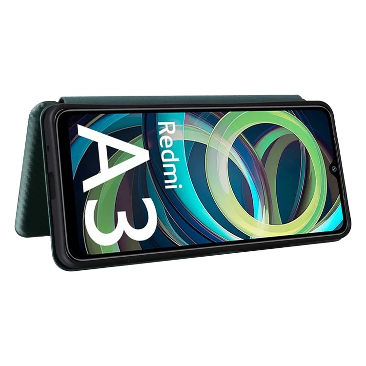 Para Xiaomi Redmi A3 / Poco C61 4G Protective Case Leather Carbon Fiber Texture Magnetic Phone Cover - Verde