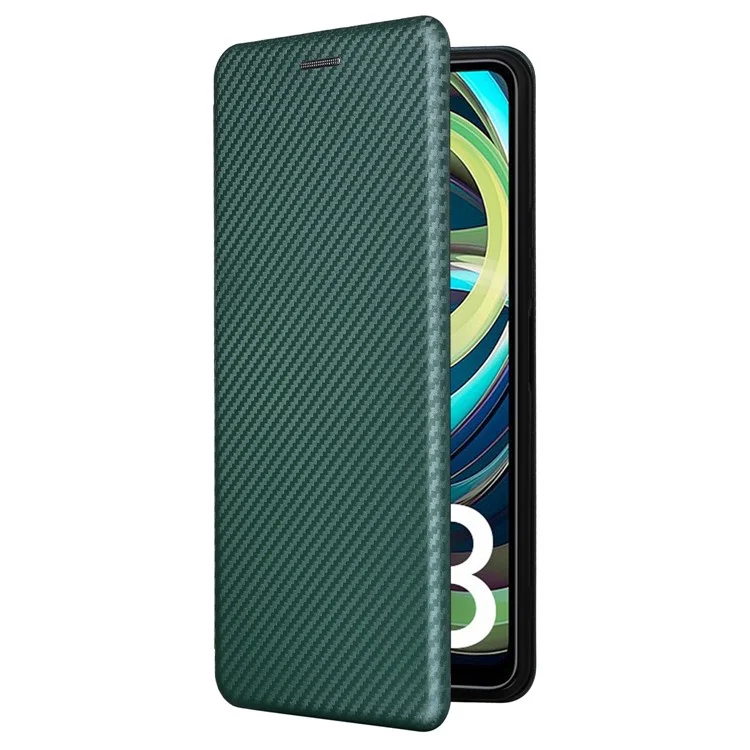 Para Xiaomi Redmi A3 / Poco C61 4G Protective Case Leather Carbon Fiber Texture Magnetic Phone Cover - Verde