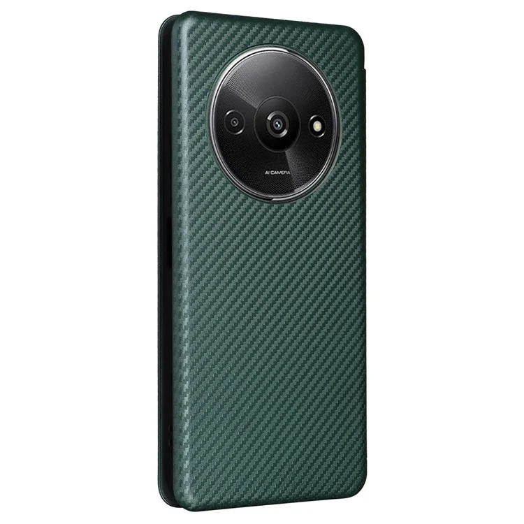Para Xiaomi Redmi A3 / Poco C61 4G Protective Case Leather Carbon Fiber Texture Magnetic Phone Cover - Verde