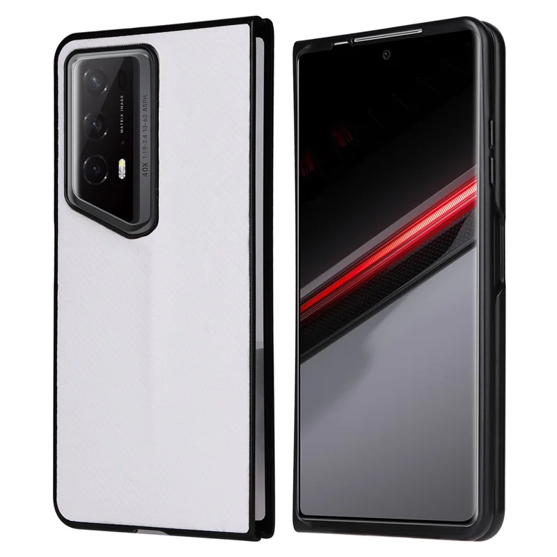 For Honor Magic V2 RSR Porsche Design Case Carbon Fiber Texture Leather Coated PC Phone Cover - White