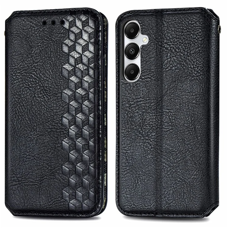 Funda para teléfono celular Samsung Galaxy A55 5G Funda de cartera de cuero con relieve en forma de rombos, con soporte - Negro