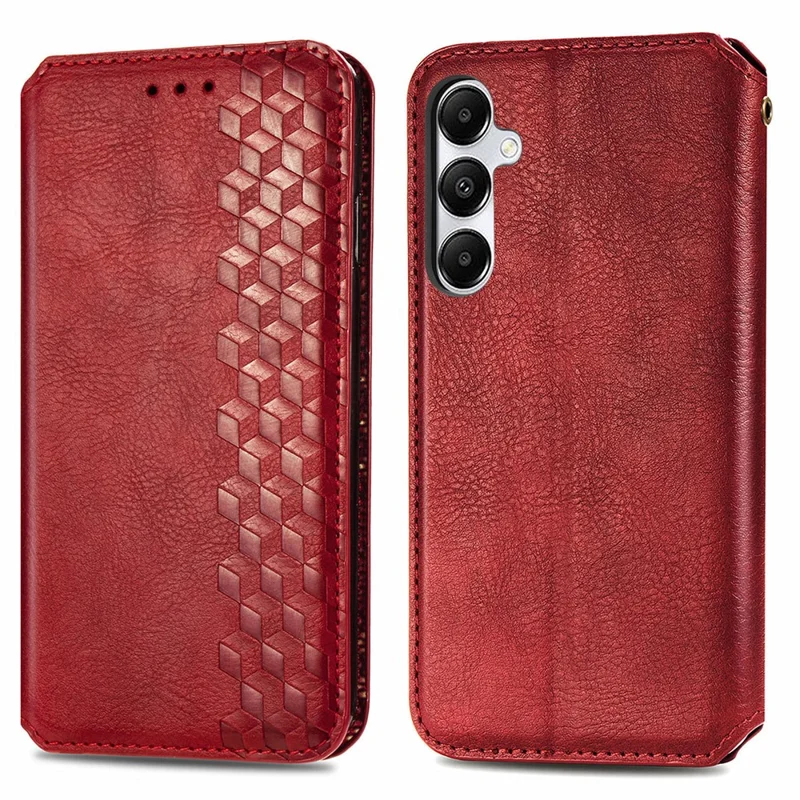 For Samsung Galaxy A55 5G PU Leather Case Rhombus Imprint Wallet Stand Phone Cover - Red