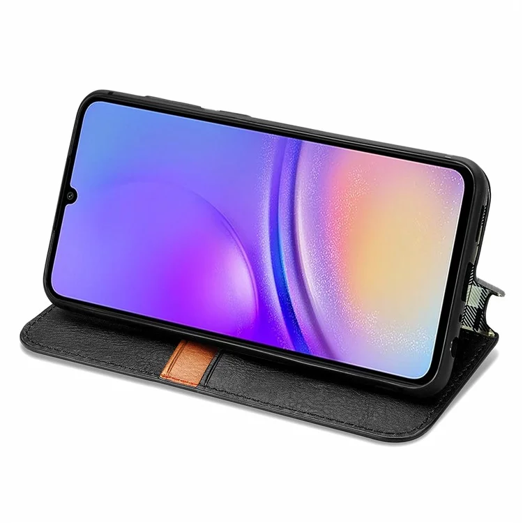 For Samsung Galaxy A05 4G PU Leather Case Rhombus Imprint Wallet Stand Phone Cover - Black
