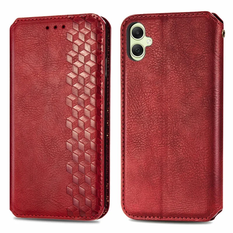For Samsung Galaxy A05 4G PU Leather Case Rhombus Imprint Wallet Stand Phone Cover - Red