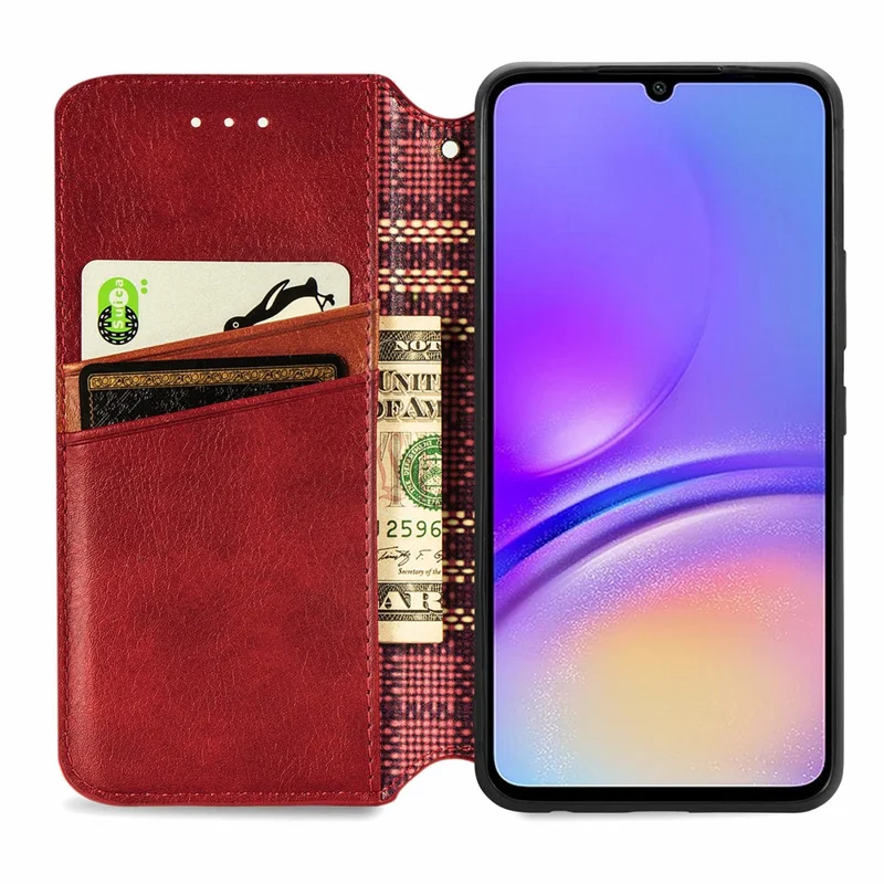 For Samsung Galaxy A05 4G PU Leather Case Rhombus Imprint Wallet Stand Phone Cover - Red