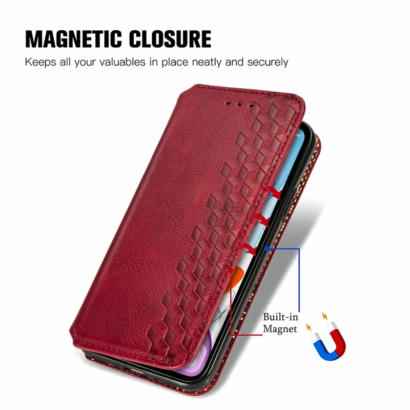 For Samsung Galaxy A05 4G PU Leather Case Rhombus Imprint Wallet Stand Phone Cover - Red
