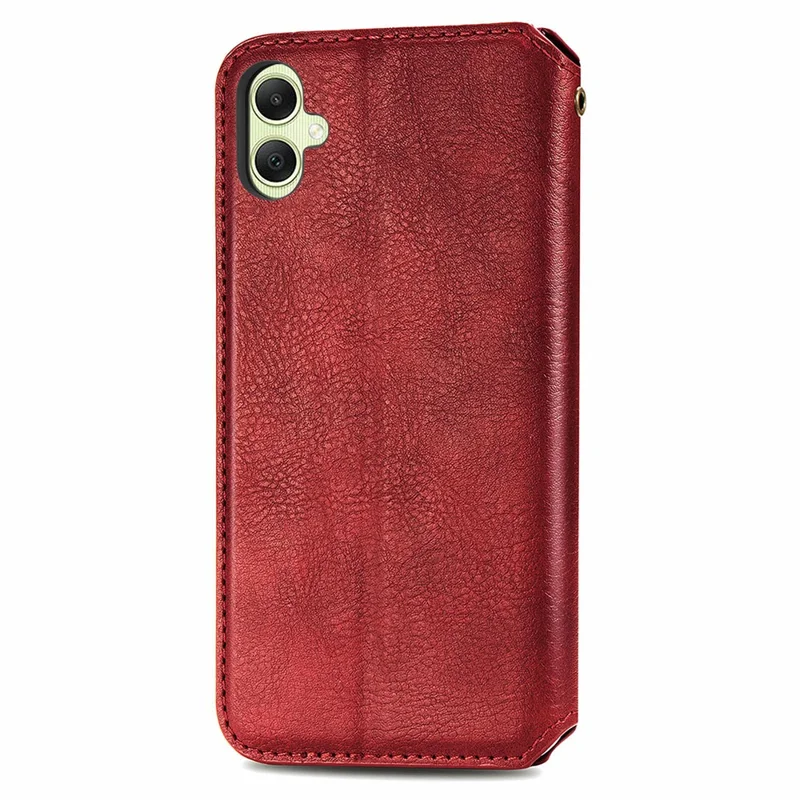 For Samsung Galaxy A05 4G PU Leather Case Rhombus Imprint Wallet Stand Phone Cover - Red