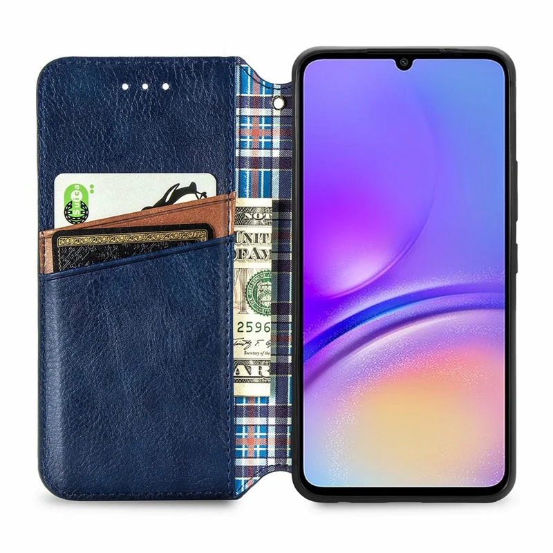 Til Samsung Galaxy A05 4G PU-læderetui med rombepræg, wallet- og standtelefondæksel - Blå