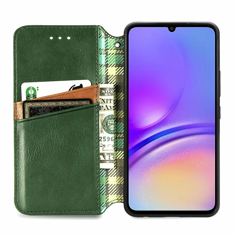 For Samsung Galaxy A05 4G PU Leather Case Rhombus Imprint Wallet Stand Phone Cover - Green