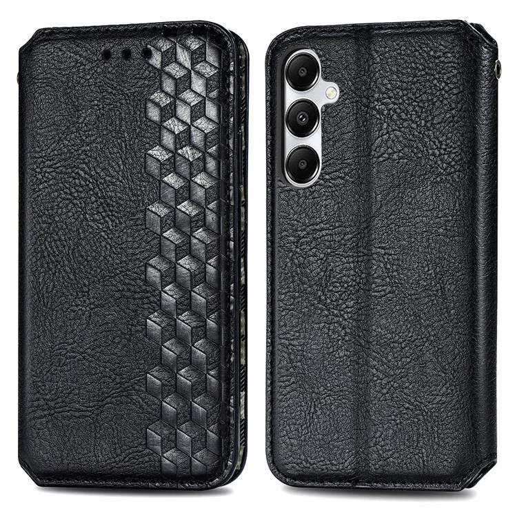 Para Samsung Galaxy A35 5G Case Rhombus Leather Phone Wallet Cover Magnetic Closing - Preto