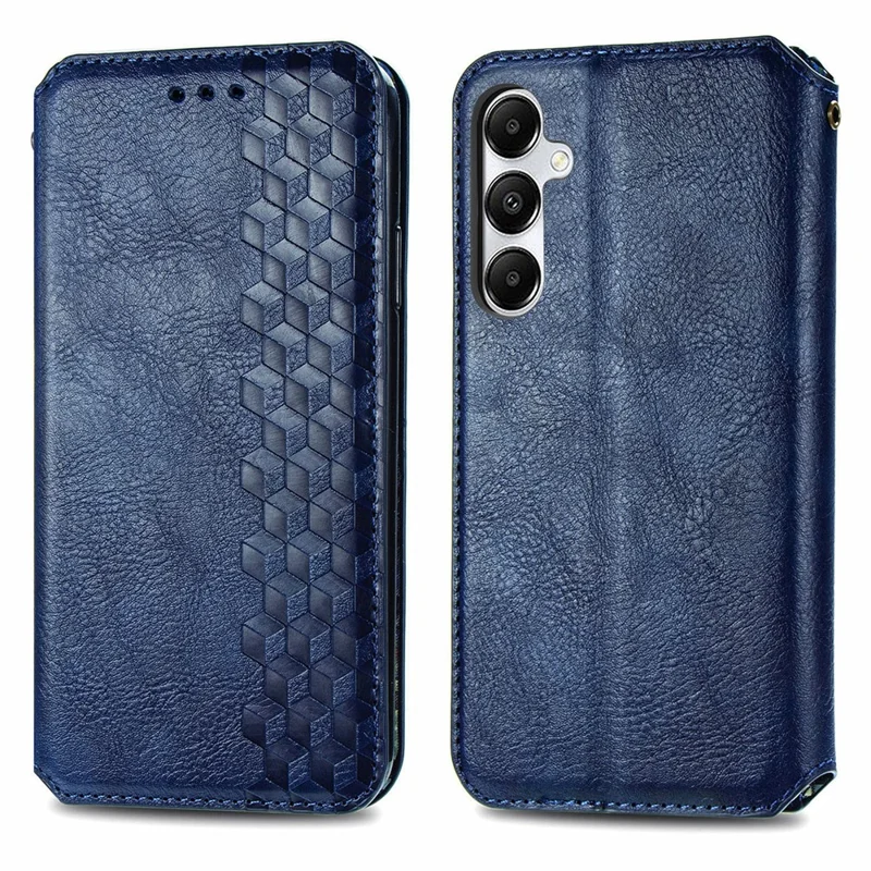 For Samsung Galaxy A35 5G PU Leather Case Rhombus Imprint Wallet Stand Phone Cover - Blue