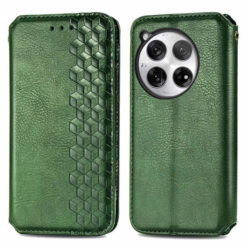 For OnePlus 12 5G PU Læderetui med Rombepræg, Wallet og Standskærm - Grøn