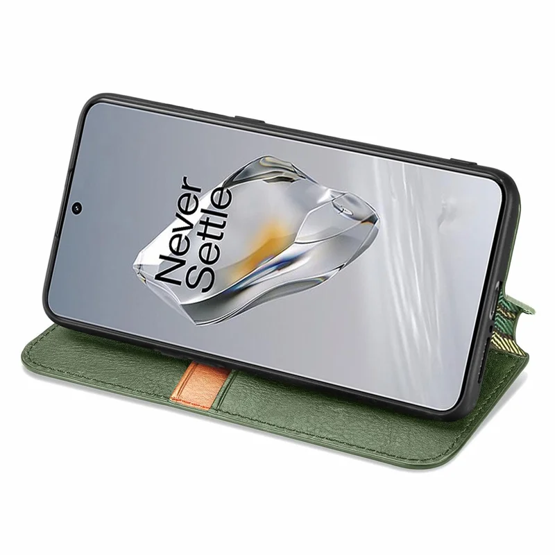For OnePlus 12 5G PU Læderetui med Rombepræg, Wallet og Standskærm - Grøn