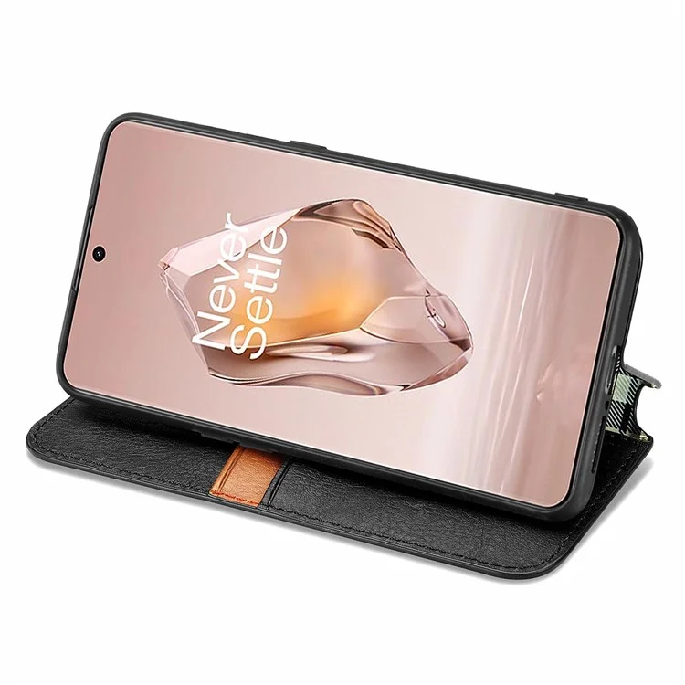 For OnePlus 12R 5G / Ace 3 5G PU Leather Case Rhombus Imprint Wallet Stand Phone Cover - Black