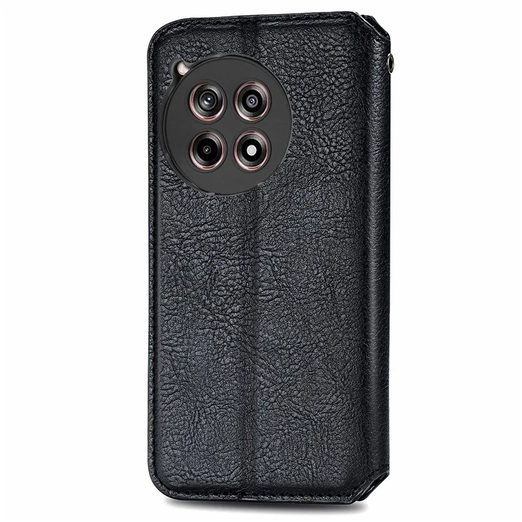 For OnePlus 12R 5G / Ace 3 5G PU Leather Case Rhombus Imprint Wallet Stand Phone Cover - Black