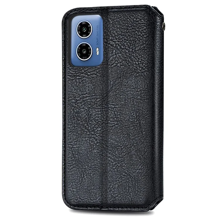 Para Motorola Moto G45 5G / G34 5G Wallet Case Stand Function Rhombus Leather Phone Cover - Preto