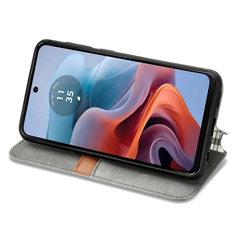 For Motorola Moto G45 5G / G34 5G PU Leather Case Rhombus Imprint Wallet Stand Phone Cover - Grey