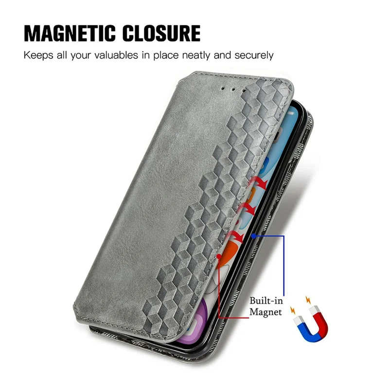 For Motorola Moto G45 5G / G34 5G PU Leather Case Rhombus Imprint Wallet Stand Phone Cover - Grey