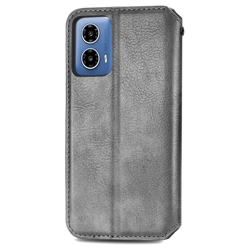 For Motorola Moto G45 5G / G34 5G PU Leather Case Rhombus Imprint Wallet Stand Phone Cover - Grey
